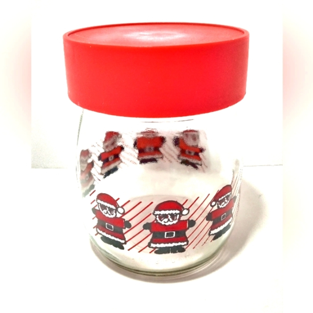 Vintage Carlton Glass Santa Christmas Canister 3/4 Liter Jar With Lid 1987